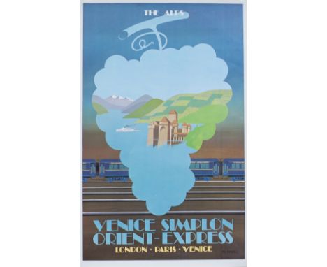 Poster VENICE SIMPLON ORIENT EXPRESS THE ALPS by Fix-Masseau 1979. First edition printed in France 1981. Double Royal 25in x 