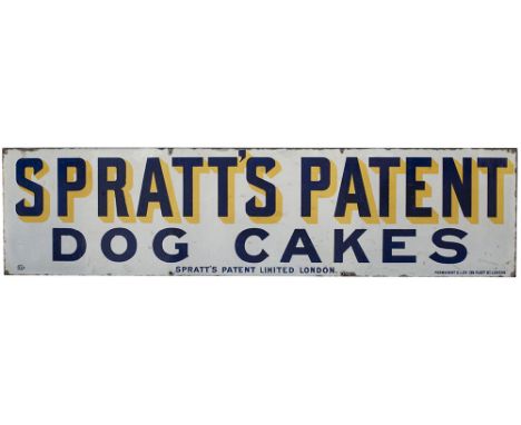 Advertising enamel sign SPRATT'S PATENT DOG CAKES. SPRATT'S PATENT LIMITED LONDON. In very good condition with a small area o