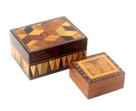 Tunbridge ware - the modern makers, Robert Vorley, two pieces, comprising a rectangular box, the pull off lid in cube work, t