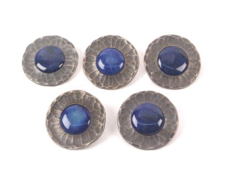 Buttons - a set of five by Norman and Ernest Spittle (Art Fittings Ltd.), of flower head form with blue ceramic centres stamp