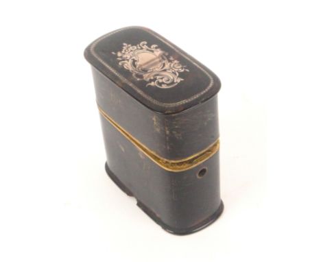 A French tortoiseshell etui for a child, circa 1850, of rounded corner rectangular section, the lid inset with a gold cartouc