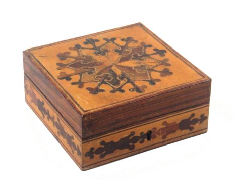 Mosaic and Related Wares A rare Robert Russell labelled 'Tunbridge Wells Marquetrie' rosewood jewellery box, the lid with sta