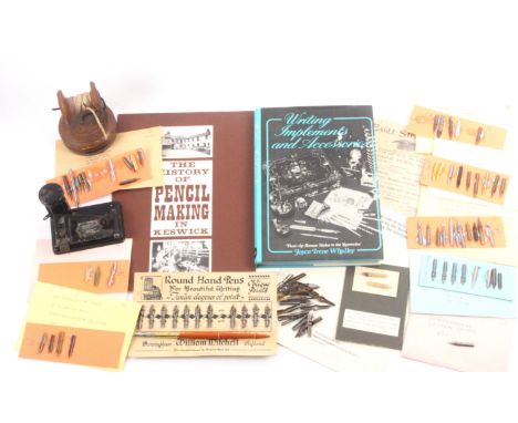 Writing implements and associated material, comprising reference book Whalley (J.I.), Writing Implements and Accessories, dus