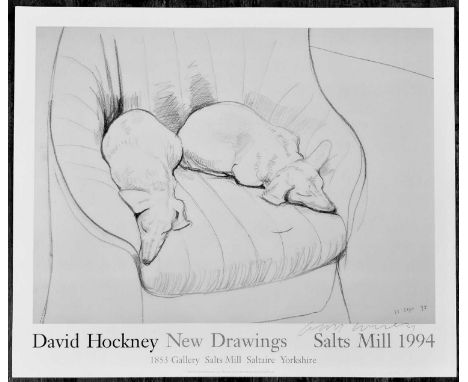 David Hockney R.A. (British 1937-) "New Drawings", black and white dogs exhibition poster, offset lithograph on gloss paper, 