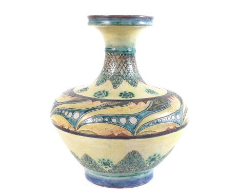 Della Robbia vase, incised and painted by Liz Wilkins, dated 1903.26.5cm highCondition report: Hairline crack to the rim. Som