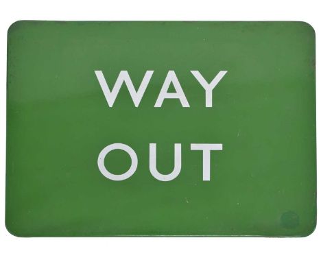 BR (S) single-sided green enamel 'WAY OUT' sign. 60.6cm (24in) wide, 45.5cm (18in) high.