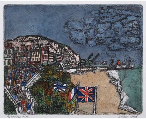 Alfred Cohen (American/British 1920-2001) Folkestone, signed and titled in pencil in the margin, numbered 10/75, hand-coloure