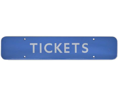 BR(SC) light blue enamel doorplate sign 'TICKETS'. 46cm (18in) wide, 9.2cm (3.5in) high.