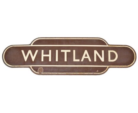 BR(W) Brown enamel totem for 'WHITLAND', a former Great Western Railway station between Carmarthen Junction and Fishguard. 92