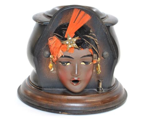 American Art Deco novelty cigarette dispenser, by Kindel &amp; Graham, San Francisco, California, turned cover, sprung mechan
