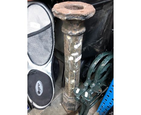 Pair of cast iron bench ends and cast iron part lamp post 