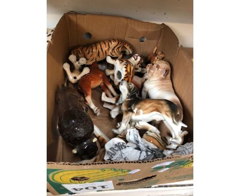 Box of Melba and other pottery animals 