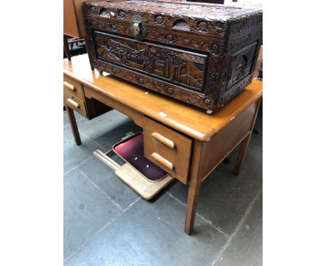 A light oak pedestal office desk 
