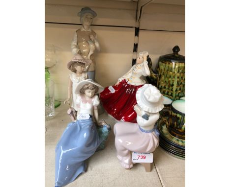 Three Nao figures and another and a Doulton figure 