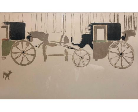 Pierre Bonnard (French, 1867-1947), 'Cab-rank with Dog', lithograph, Redfern Gallery label to verso, H.29cm W.45cm 