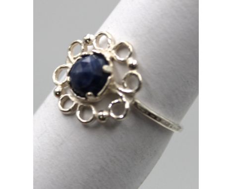 925er Silber-Ring, Saphir, 1,5gr., RG 55