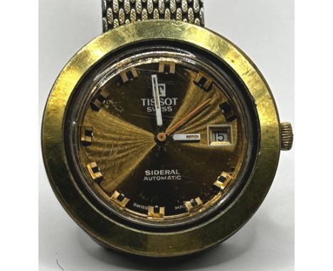 Tissot Sideral Automatic Vintage Uhr, Werk läuft, vergoldete Lünette diese lose, orig. Stahlband, Fiberglas-Gehäuse. D-4cm