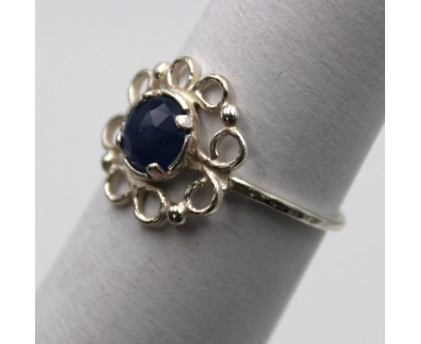 925er Silber-Ring, Saphir, 1,5gr., RG 55