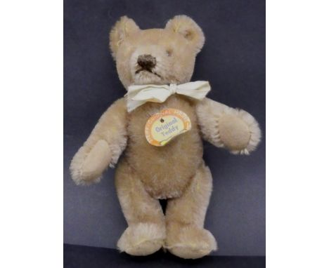 kl. Steiff Teddy mit Schild, H-17 cm, hart gestopft