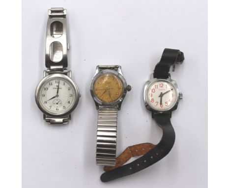 3x div. Damen-Armbanduhren, Junghans Quarz, Ruhla (läuft) und Stowa (läuft), 2x Laters-u. Gebrauchsspuren