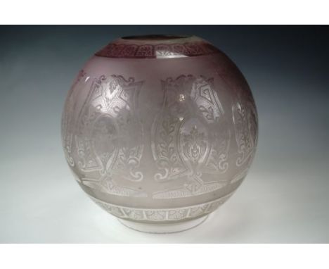 A Victorian etched achromatised glass oil lamp shade, 20 cm diameter x 19 cm CF