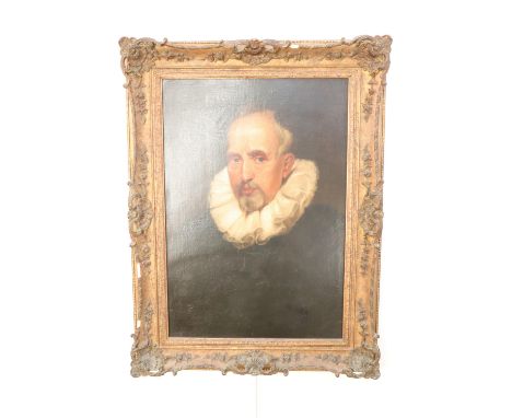 A portrait of a 17th Century bearded gentleman with a ruff collar, unsigned, oil on canvas, gilt frame, relined, 82 x 62 cm