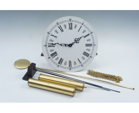 A late 20th Century two-train weight-driven long case clock movement, with face, pendulum and weights, 