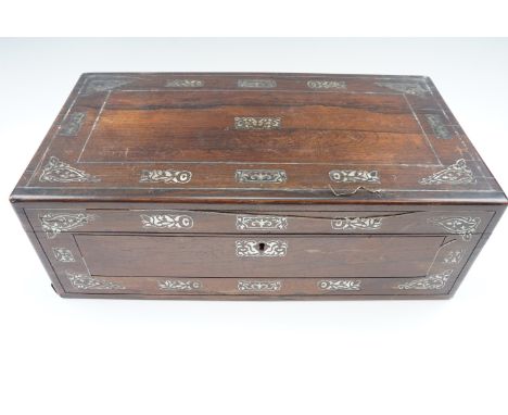 A large Victorian mother-of-pearl inlaid portable writing desk, 50 cm x 26 cm x 17 cm