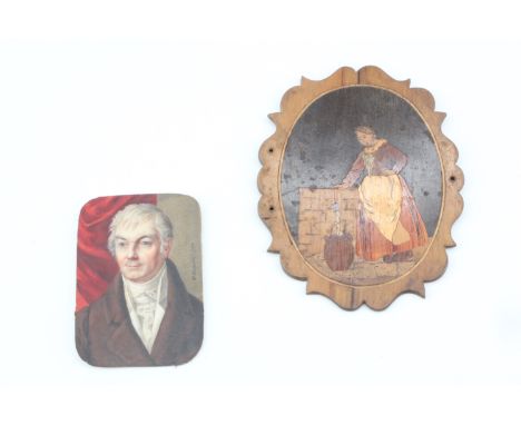 An early 19th Century portrait miniature of a gentleman, watercolour on ivory, signed E Martin 287, 59 x 42 mm, together with