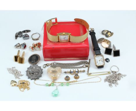 A mid century plastic sweetheart brooch bearing "Mary", together with seven pairs of cufflinks, a silver Mizpah brooch (3.5 g