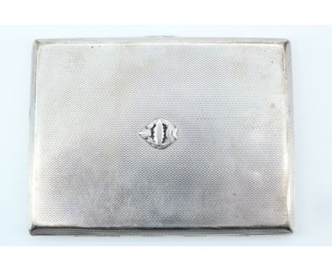 A Royal Tank Regiment silver cigarette case, having bevelled edges and being engine-tunred overall, a small RTR badge affixed