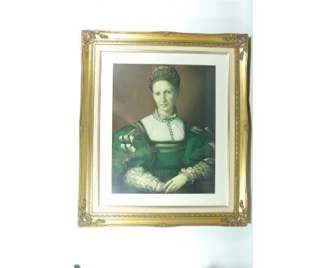 Agnolo Bronzino (1503 - 1572) "A Portrait of a Lady in Green", a print of the original in the Royal Collection, matted under 