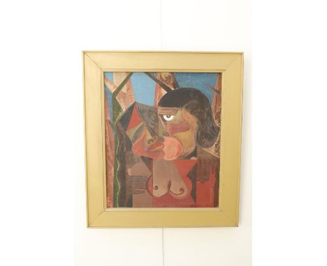 J Slemz, a Modernist portrait of a woman, oil on canvas, signed and dated 1952 lower right, in a painted frame, 49 x 41 sight