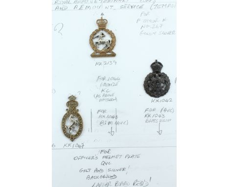 A group of Army Veterinary Corps and Army Remount Service cap badges