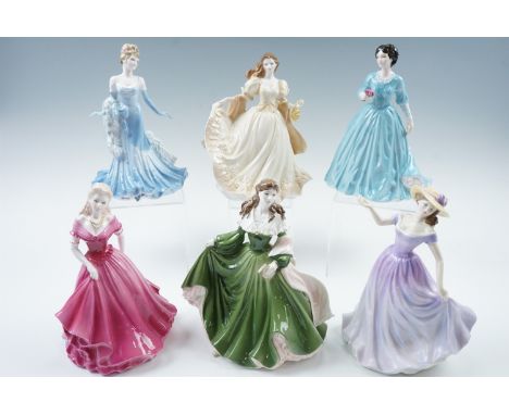 Four Coalport figurines from the Ladies of Fashion and Catherine Cookson collections, together with the Royal Doulton figurin