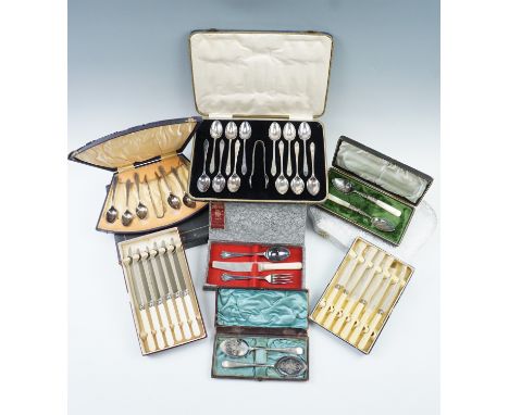 A large quantity of antique and vintage cased sets of cutlery