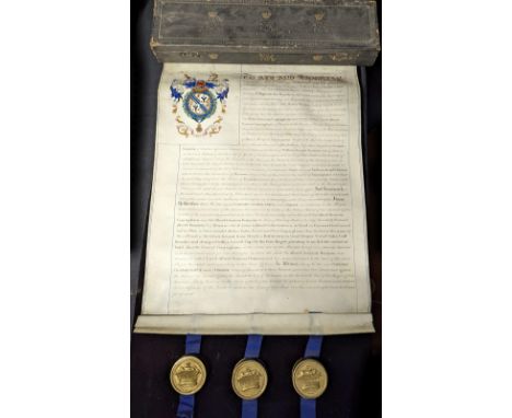 Grant of Arms Manuscript &amp; Victoria Regina box for William Joseph-Denison to use the name Denison from Sir Albert Denison