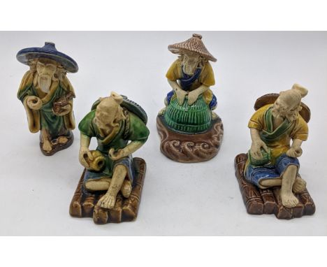 A set of four late 19th/early 20th century Chinese Shiwan ceramic Mudmen figures, H.8cm (tallest), W.5cm (widest)