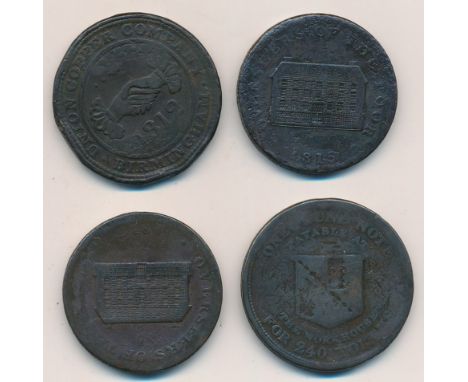 1813 Sheffield Penny Token, Obverse Image of The Workhouse, Overseers Of The Poor. Reverse Justice Holding Scales Sheffield P