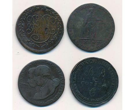 Kent (Maidstone)1795 Maidstone Halfpenny Token, Obverse, Coat-of-arms with wildman supporters, Reverse, Justice holding sword