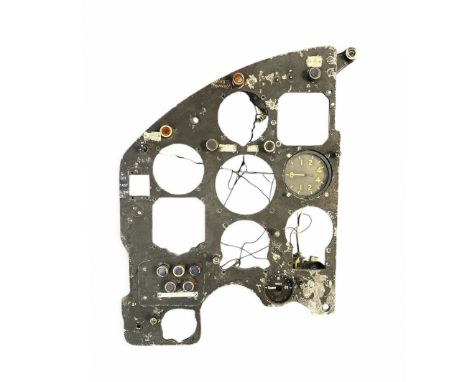 Vintage Aircraft Instrument Panel from a military or historical aircraft, possibly an Avro Vulcan. The corrosion and missing 