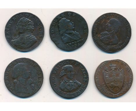 1790 London &amp; Middlesex Halfpenny Token Obverse, A Full Face Of Prince Of Wales, GEO PRINCE OF WALES. HALFPENNY London An