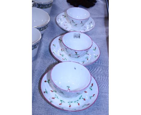 Three hand decorated 19th century tea bowls and saucers 