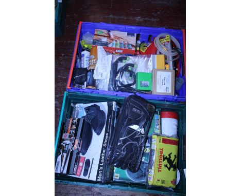 Two boxes of assorted tools and accessories, shipping unavailable 