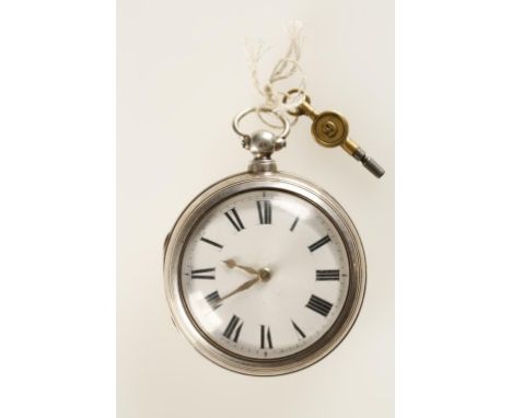 A GENTLEMAN'S SILVER PAIR CASED POCKET WATCH, the white enamel dial with Roman numerals, the movement inscribed 'D P How, Mat