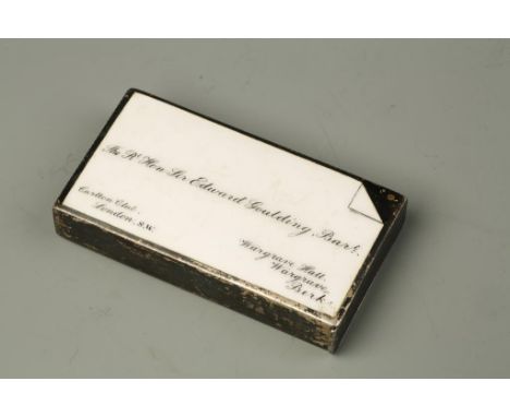 A NOVELTY SILVER AND ENAMEL VESTA CASE modelled in the form of a visiting card, with a flat hinged cover, by Sampson Mordan &