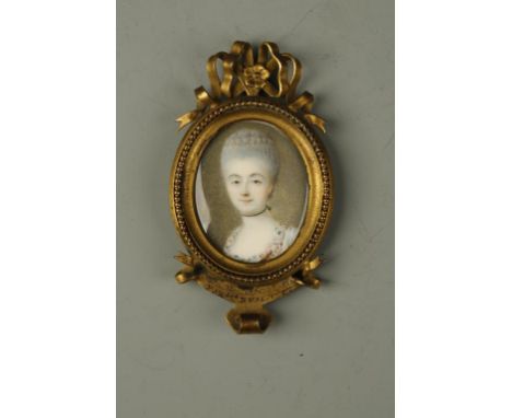 A SMALL PORTRAIT MINIATURE, of an 18th century lady, purportedly a member of the harcourt family, 1.25" x 1". Provenance: By 