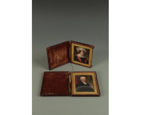 THOMAS HARGREAVES (1775-1846) A pair of portrait miniatures, the lady wearing lace collars, a bonnet and red scarf, and accom