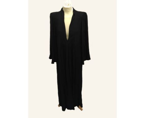 RADLEY OF LONDON: A BLACK EVENING DRESS, of iconic Ossie Clark style, in finely pleated chiffon, with mid-length wide sleeves