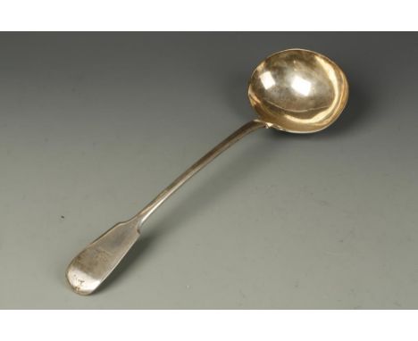 A WILLIAM IV SOUP LADLE of fiddle pattern, crested, by Joseph & Albert Savory, London 1835, 13" long (c.7.5oz)